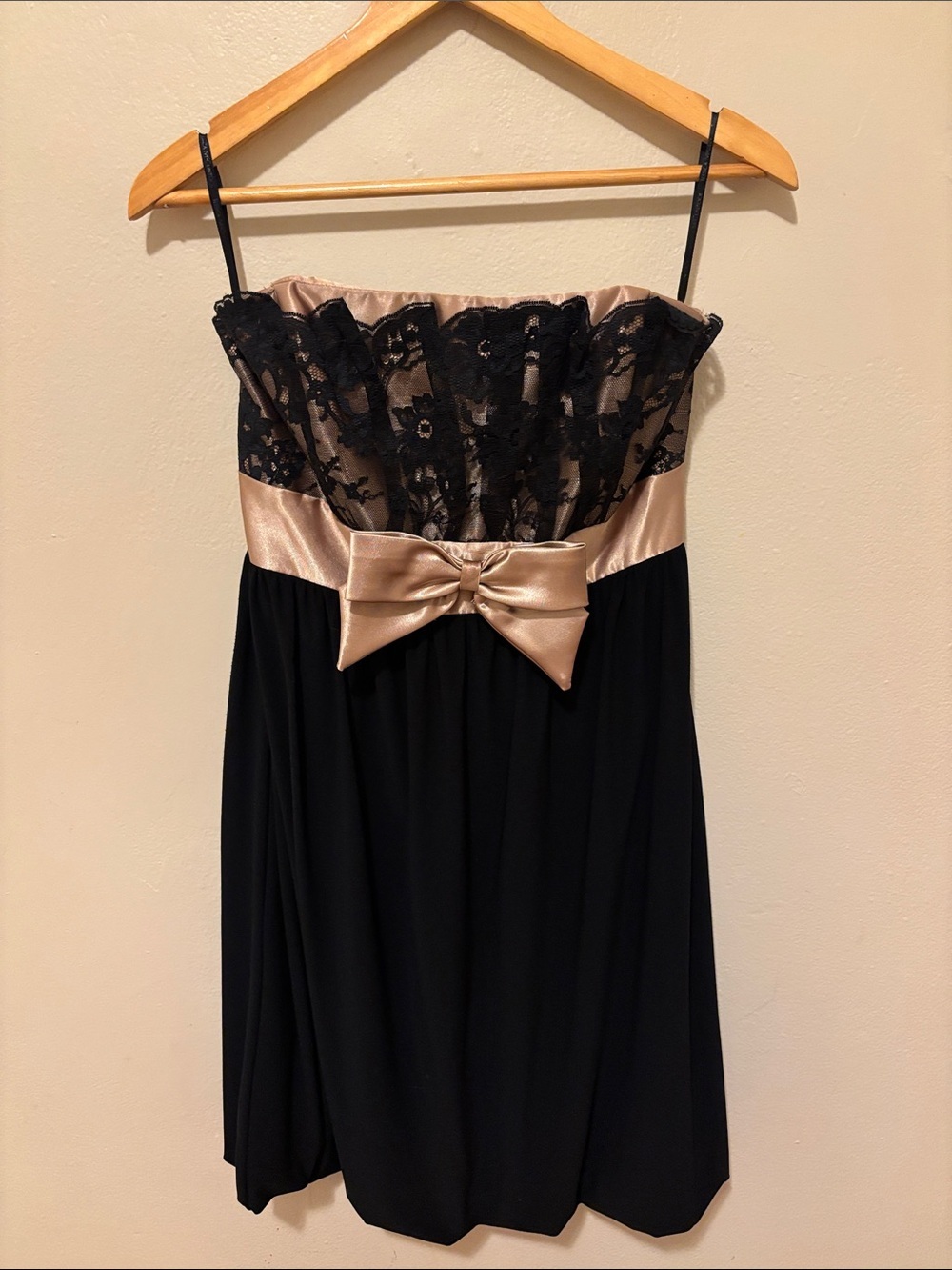 Jessica McClintock Black Dress with Champagne Satin Lining and Lace